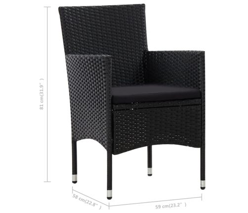 Set de muebles de jardín 4 pzas y cojines ratán sintético negro