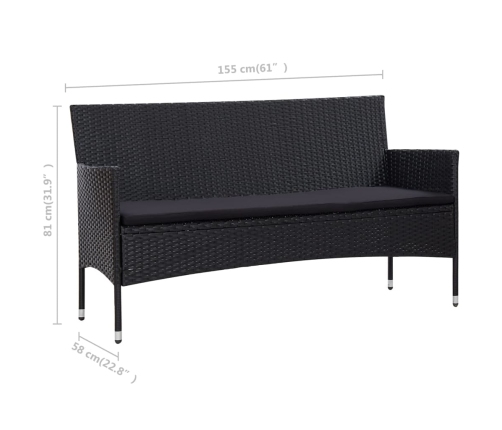 Set de muebles de jardín 4 pzas y cojines ratán sintético negro