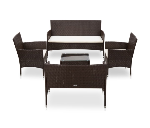 Set muebles de jardín 5 piezas y cojines ratán sintético marrón