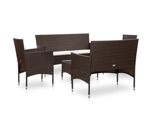 Set muebles de jardín 5 piezas y cojines ratán sintético marrón
