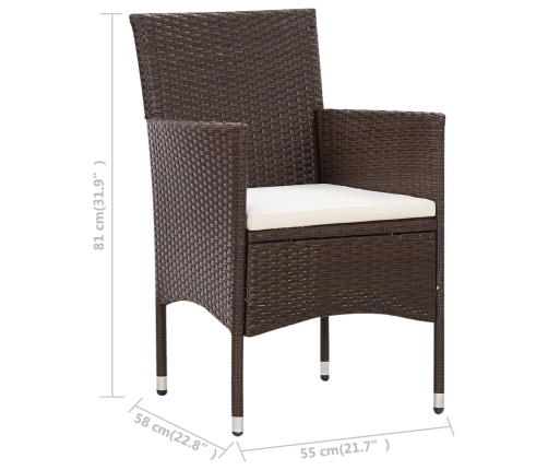 Set muebles de jardín 5 piezas y cojines ratán sintético marrón