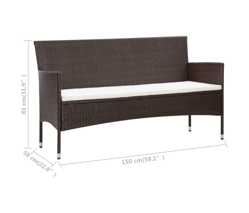 Set muebles de jardín 5 piezas y cojines ratán sintético marrón