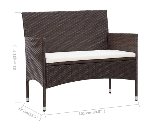 Set muebles de jardín 5 piezas y cojines ratán sintético marrón