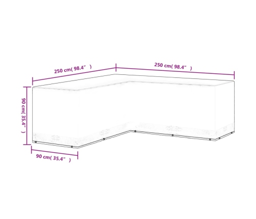 Cubierta de muebles de jardín forma L 12 ojales 250x250x90 cm