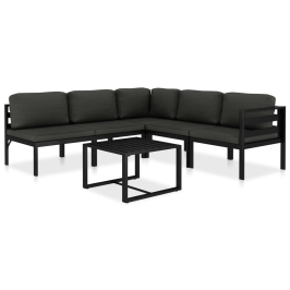 Set muebles de jardín 6 pzas y cojines aluminio gris antracita