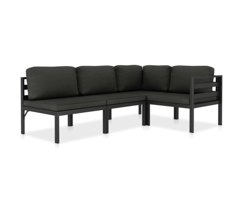 Set muebles de jardín 4 pzas y cojines aluminio gris antracita