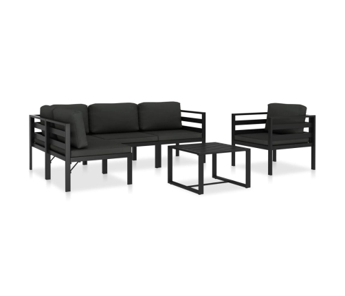 Set muebles de jardín 6 pzas y cojines aluminio gris antracita
