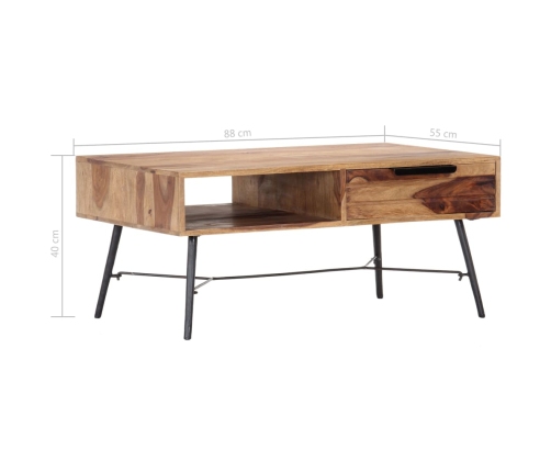 Mesa de centro de madera maciza de sheesham 88x55x40 cm