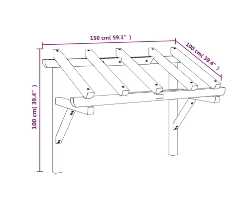 Pérgola de puerta madera maciza de pino 150x100x100 cm