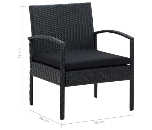 vidaXL Sillón de jardín con cojín ratán sintético negro