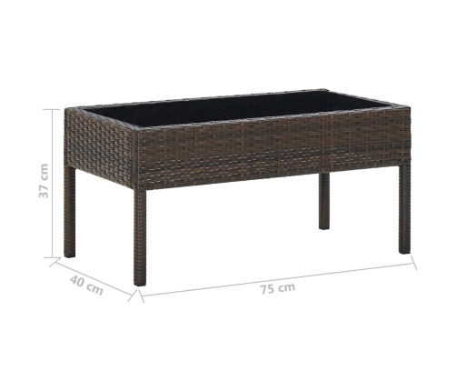 vidaXL Mesa de jardín ratán sintético marrón 75x40x37 cm