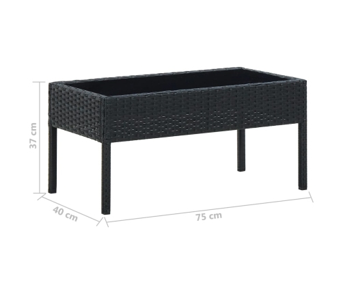 Mesa de jardín ratán sintético negro 75x40x37 cm