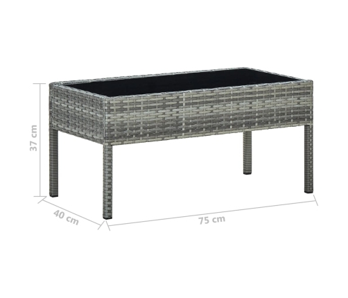 Mesa de jardín ratán sintético gris 75x40x37 cm