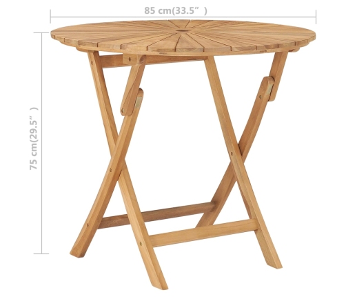 vidaXL Mesa de jardín plegable madera maciza de teca Ø 85 cm