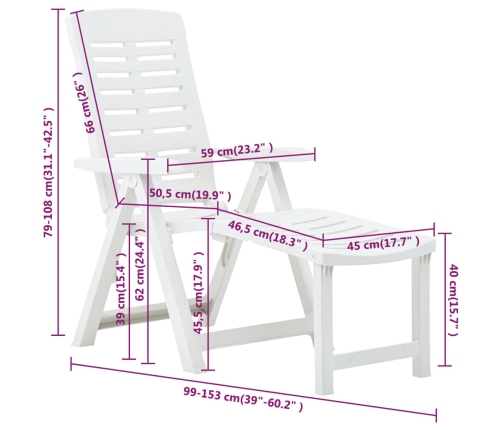 Tumbona plegable de plástico blanco