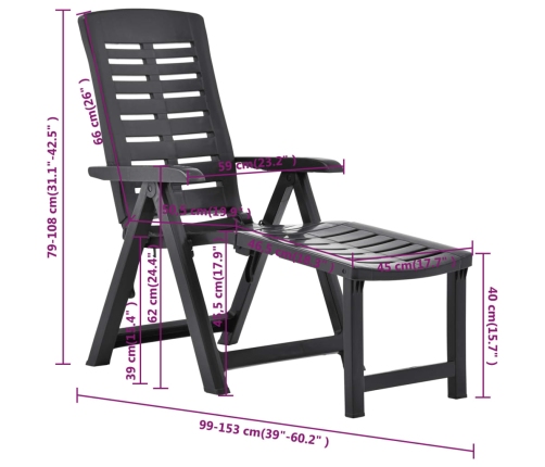 vidaXL Tumbona plegable de plástico gris antracita