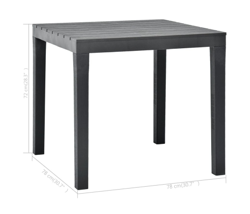 vidaXL Mesa de jardín de plástico gris antracita 78x78x72 cm