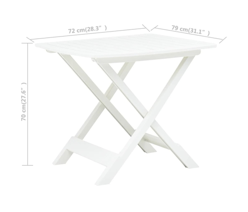 Mesa de jardín plegable de plástico blanco 79x72x70 cm