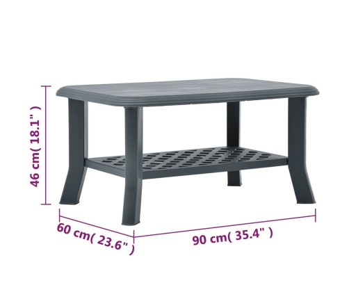 vidaXL Mesa de centro de plástico verde 90x60x46 cm