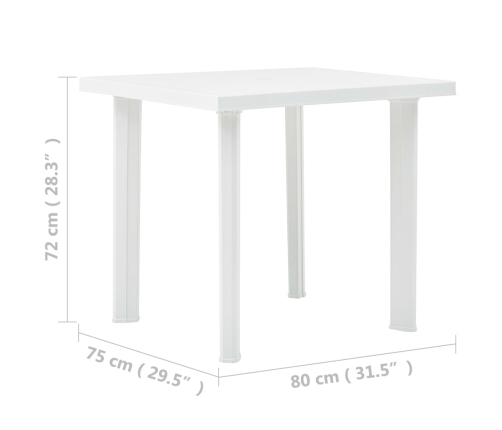 vidaXL Mesa de jardín de plástico blanco 80x75x72 cm