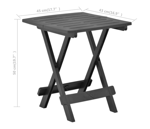 Mesa plegable de jardín plástico gris antracita 45x43x50 cm