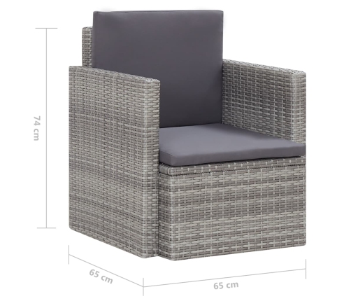 vidaXL Sillón de jardín con cojines ratán sintético gris