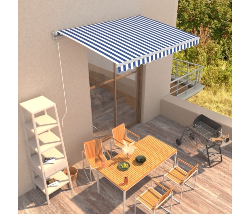 Toldo automático retráctil azul y blanco 350x250 cm