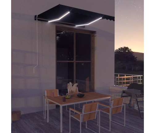 Toldo retráctil manual con LED gris antracita 300x250 cm