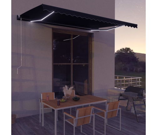 Toldo retráctil manual con LED gris antracita 500x300 cm