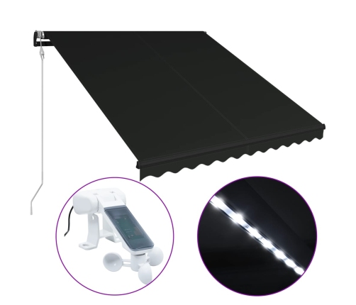 Toldo retráctil LED y sensor de viento gris antracita 300x250cm