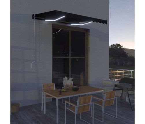 Toldo retráctil LED y sensor de viento gris antracita 300x250cm