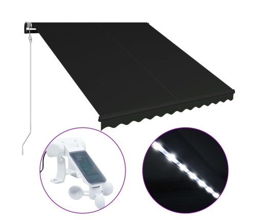 Toldo retráctil LED y sensor de viento gris antracita 350x250cm