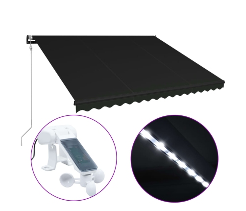 Toldo retráctil LED y sensor de viento gris antracita 400x300cm