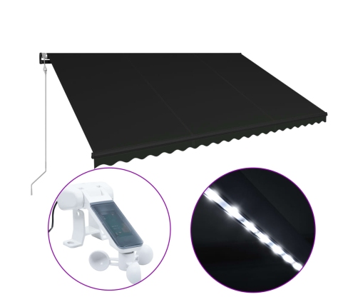 Toldo retráctil LED y sensor de viento gris antracita 500x300cm