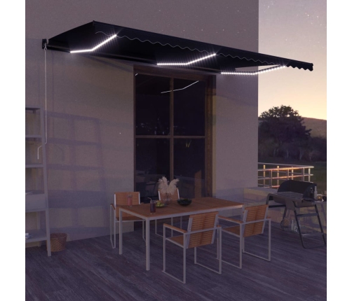 Toldo retráctil LED y sensor de viento gris antracita 500x300cm