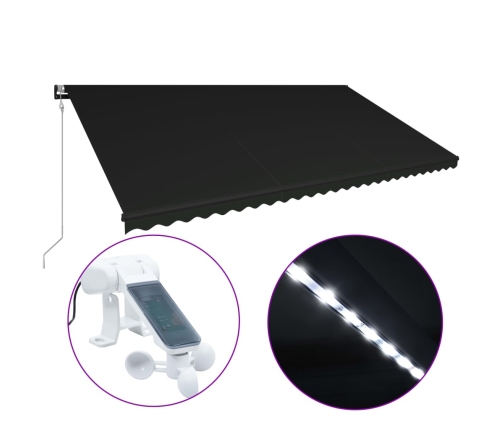 Toldo retráctil LED y sensor de viento gris antracita 600x300cm