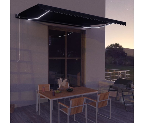 Toldo retráctil LED y sensor de viento gris antracita 600x300cm