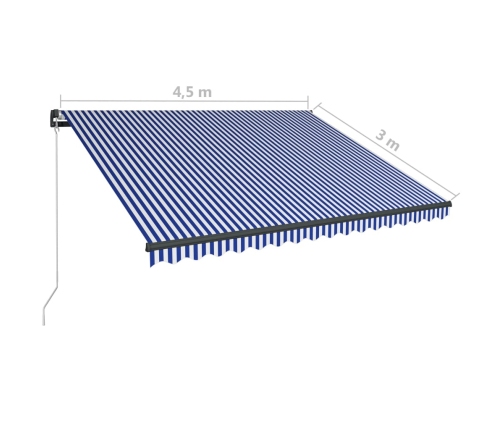 Toldo manual retráctil con LED azul y blanco 450x300 cm