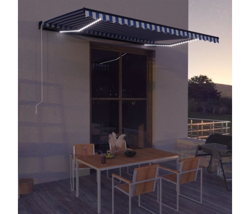 Toldo manual retráctil con LED azul y blanco 450x300 cm