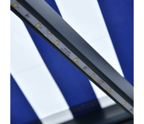 Toldo retráctil manual con luz LED azul y blanco 500x300 cm