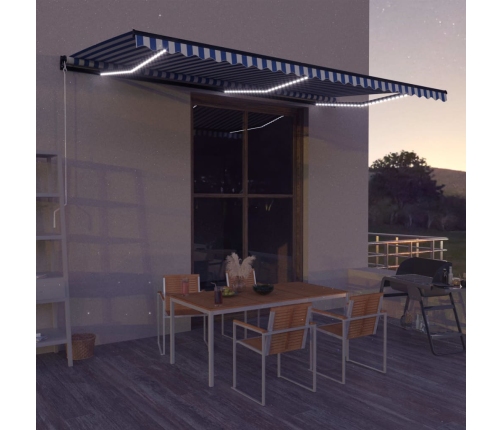 Toldo retráctil manual con luz LED azul y blanco 600x300 cm