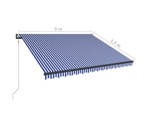 Toldo con LED y sensor de viento azul y blanco 300x250 cm