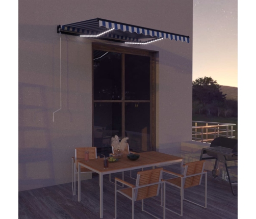 Toldo con LED y sensor de viento azul y blanco 300x250 cm