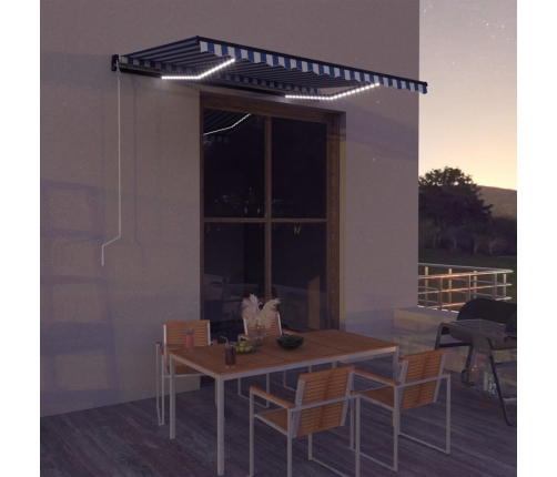 Toldo con LED y sensor de viento azul y blanco 350x250 cm