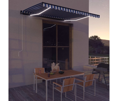 Toldo con LED y sensor de viento azul y blanco 400x300 cm