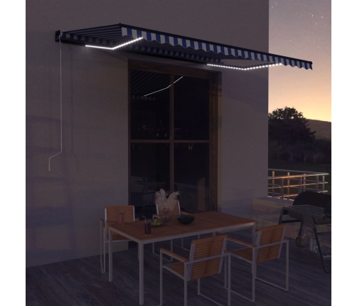 Toldo con LED y sensor de viento azul y blanco 450x300 cm