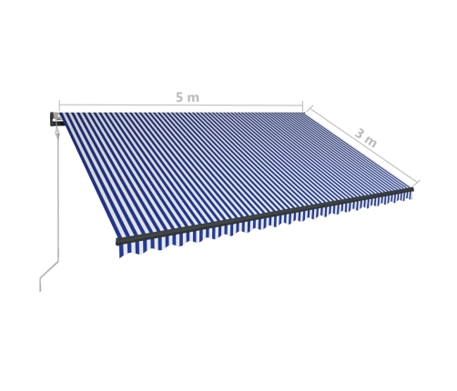 Toldo con LED y sensor de viento azul y blanco 500x300 cm