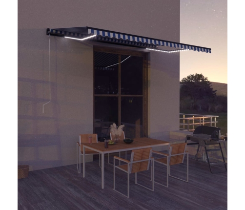 Toldo con LED y sensor de viento azul y blanco 500x300 cm