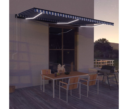 Toldo con LED y sensor de viento azul y blanco 600x300 cm