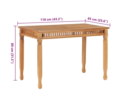 Mesa de comedor de jardín madera maciza de teca 110x65x80 cm